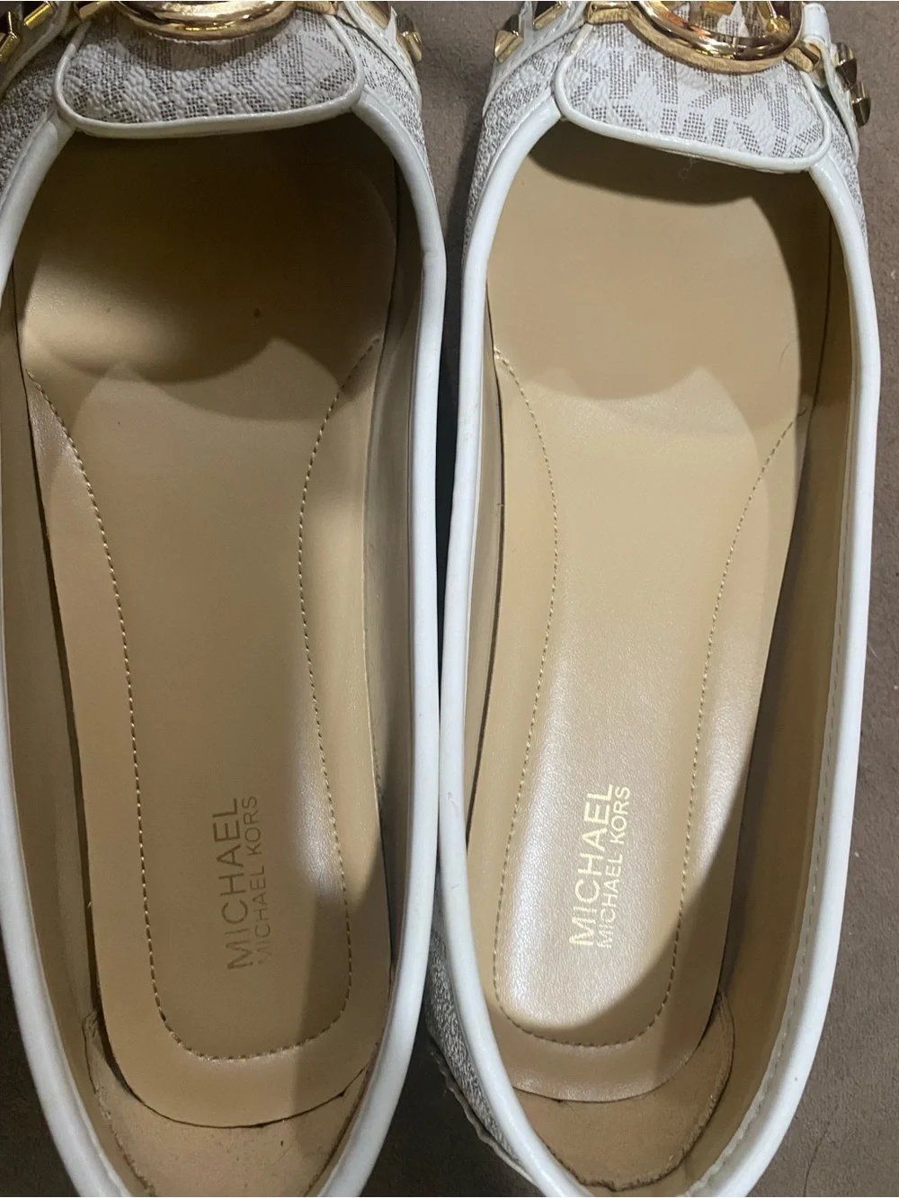 Michael Kors White MK Logo Leather Trim Ballet Flats